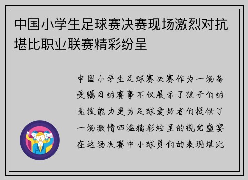 中国小学生足球赛决赛现场激烈对抗堪比职业联赛精彩纷呈 中国小学生足球赛决赛现场激烈对抗堪比职业联赛精彩纷呈